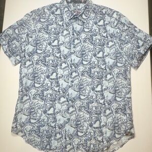 Robert Graham Light Blue Short-Sleeve Button-Down with Navy Skull Print